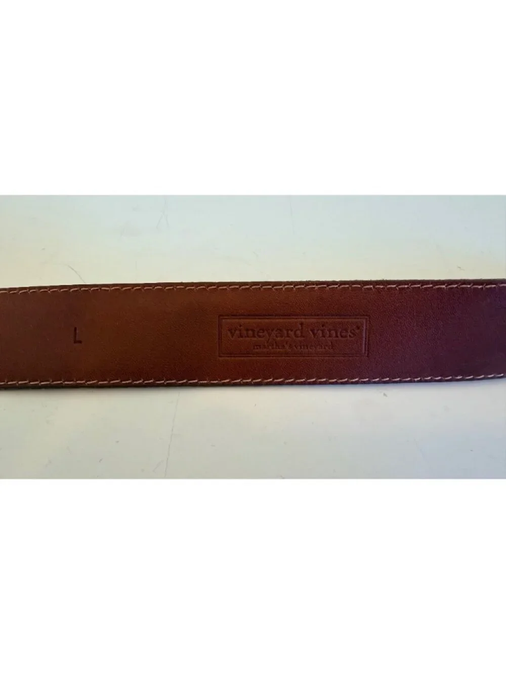 Vineyard Vines Gold Leather Belt With Pink & Navy Fabric Buckle Size L